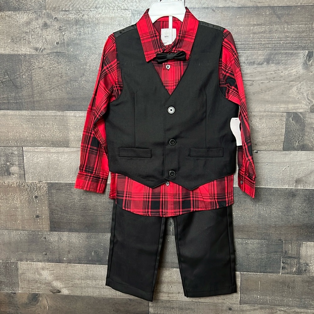 New Red Plaid 4 Piece Boys Dress Cloths